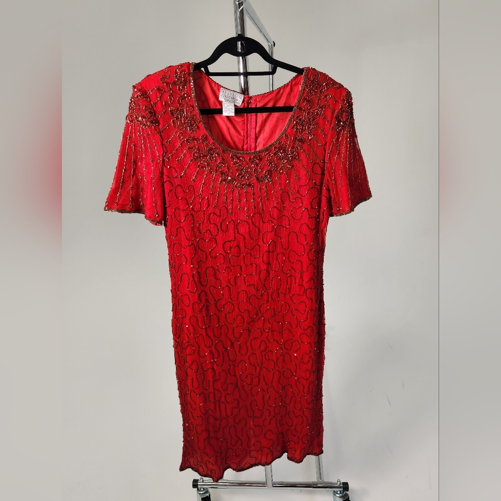 🔥 Vintage Beaded all Silk Dress size 12